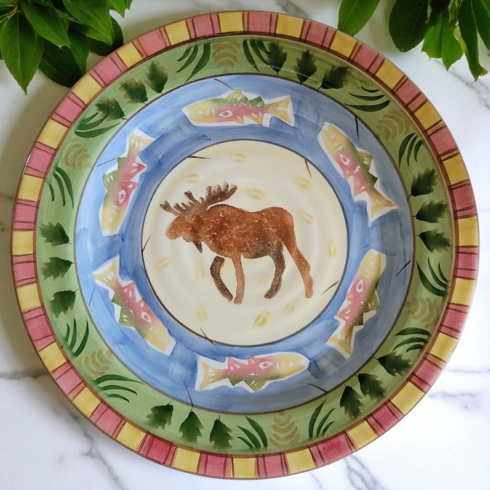 Vtg Home Trends Bella Ceramica Timberline Earthenware Fish/Moose Dinner Plate